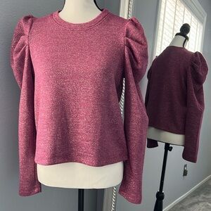 CeCe Cynthia Steffe Puff Shoulder, Long Sleeve, Metallic Sweater - Size L Large